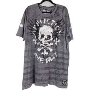 Affliction T Shirt Mens 2XL Gray Skull Graphic Short Sleeve Biker Grunge